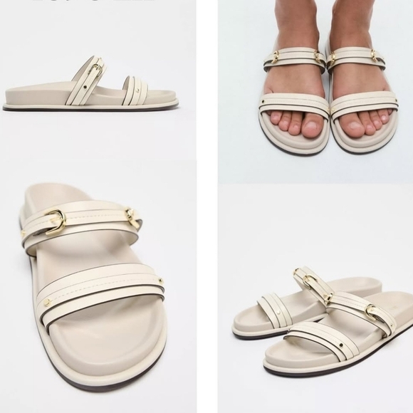 Womens ZARA Summer New Belt Buckle Round Toe Casual Flat Heels Fashion Sandals - Picture 9 of 12